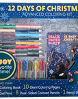 12 Days of Christmas Advanced Coloring Kit packaging with coloring book, pens, and pencils.