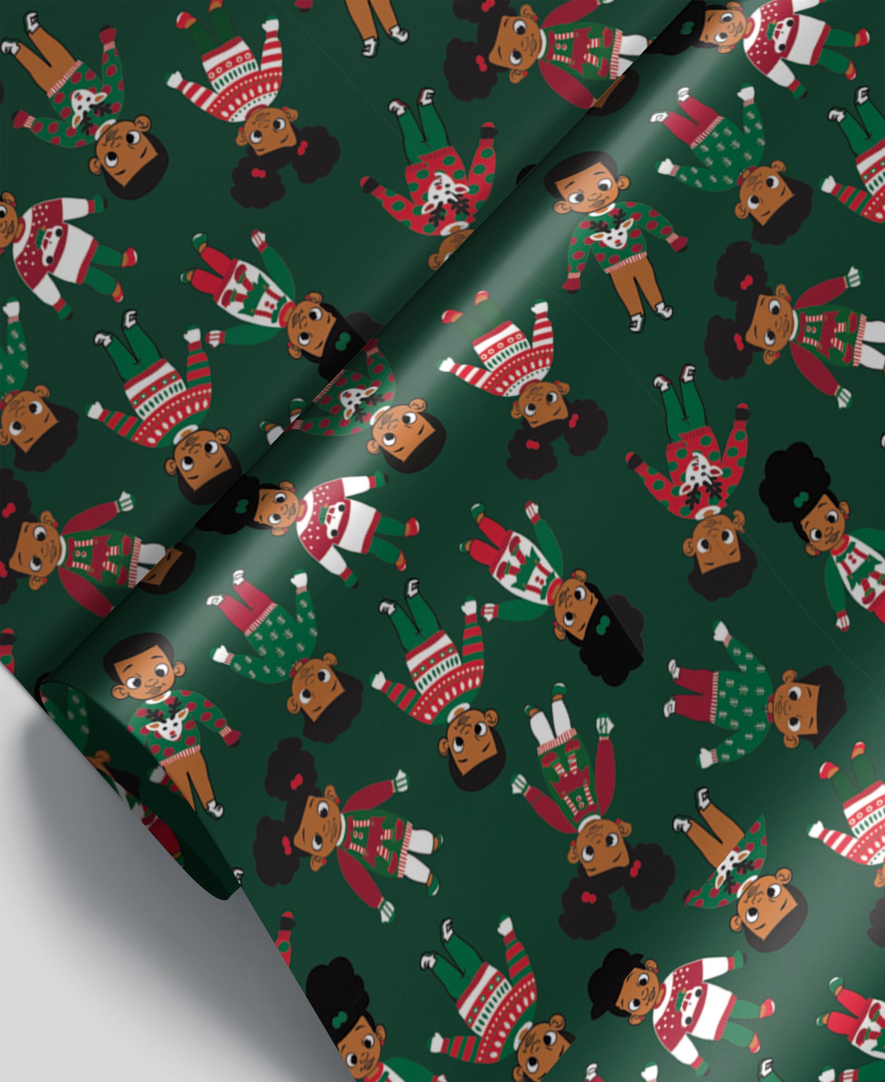 Wrap- Kids in Sweaters Green Foil Gift Wrap