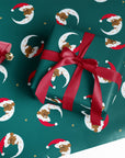 Santa Moon on Green Gift Wrap