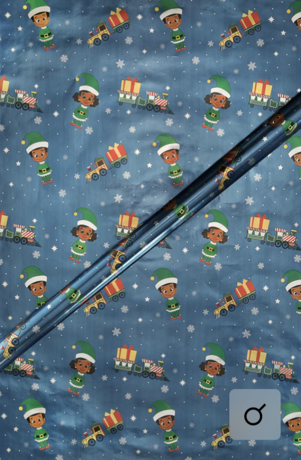 Wrap- Elves in Snow Navy Foil Gift Wrap