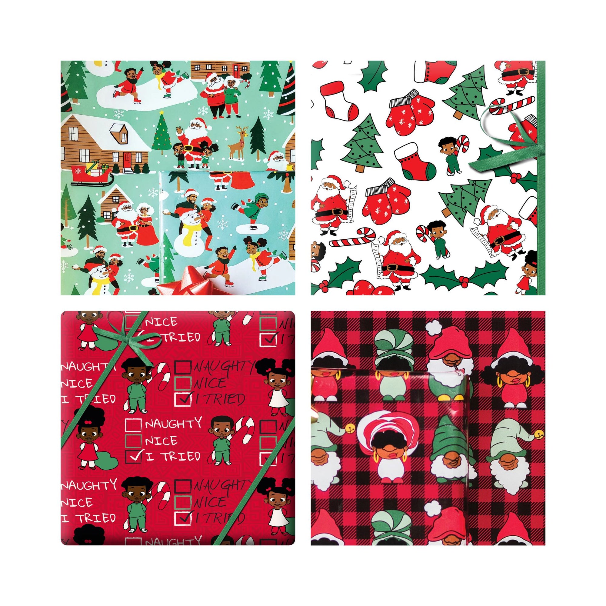 Black Paper Party Traditional Holiday Gift Wrap Multipack – 4 Rolls, 180 sq. ft.