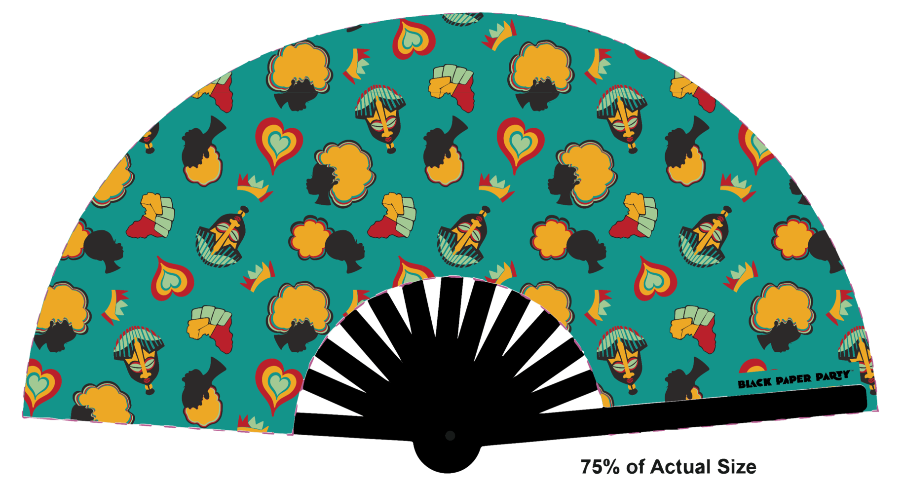 Black Paper Party “Hair Pride” Folding Fan – 13″ × 25″