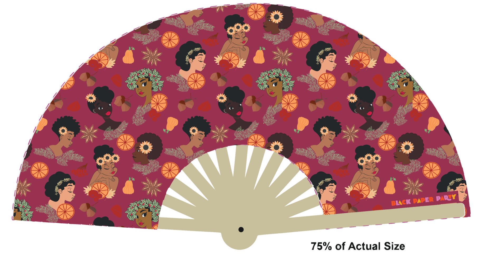 Black Paper Party “Sistas of Fall” Hand Fan – 13″ × 25″
