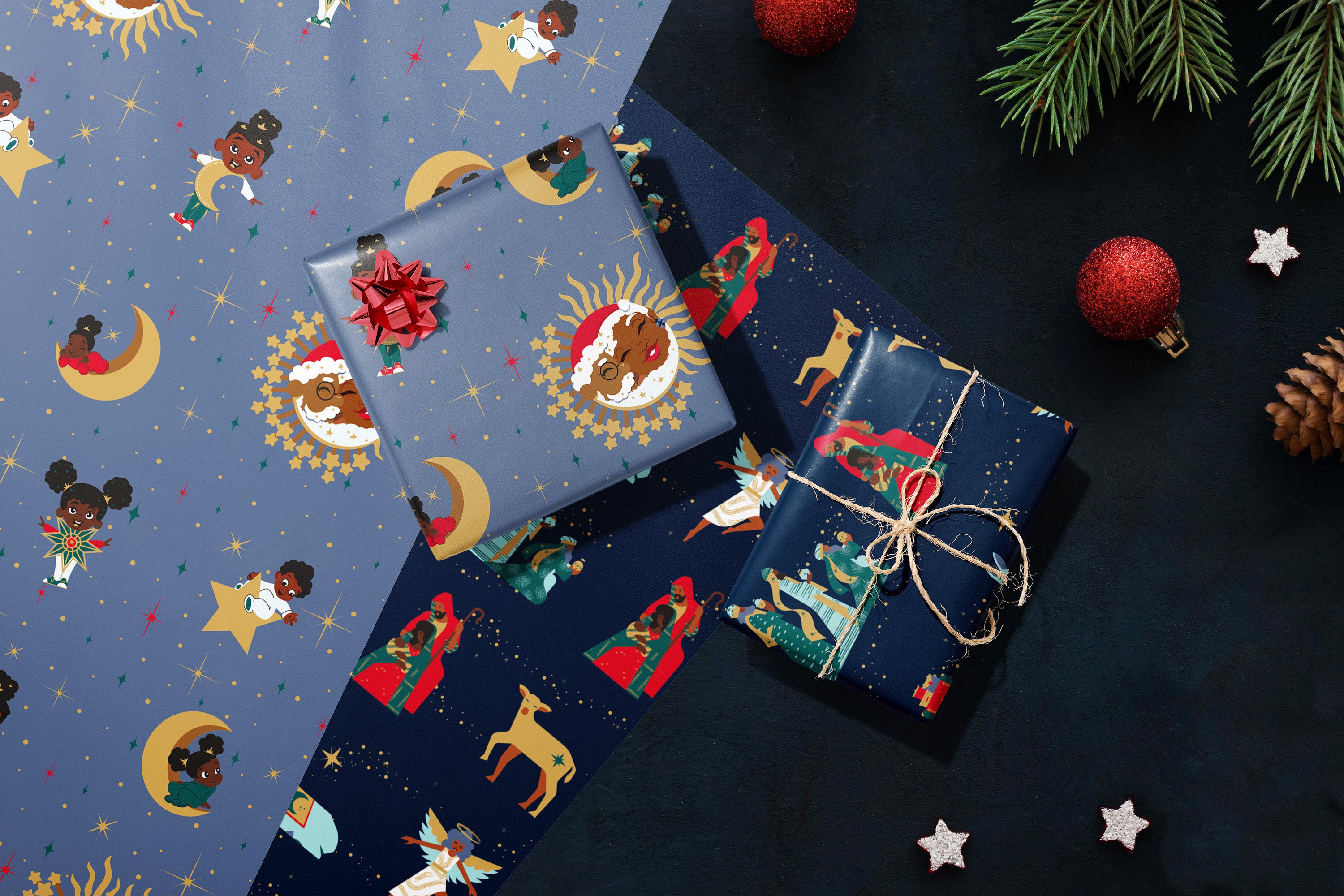 Black Paper Party 4 Pack Gift Wrap Multipack - Celestial Christmas
