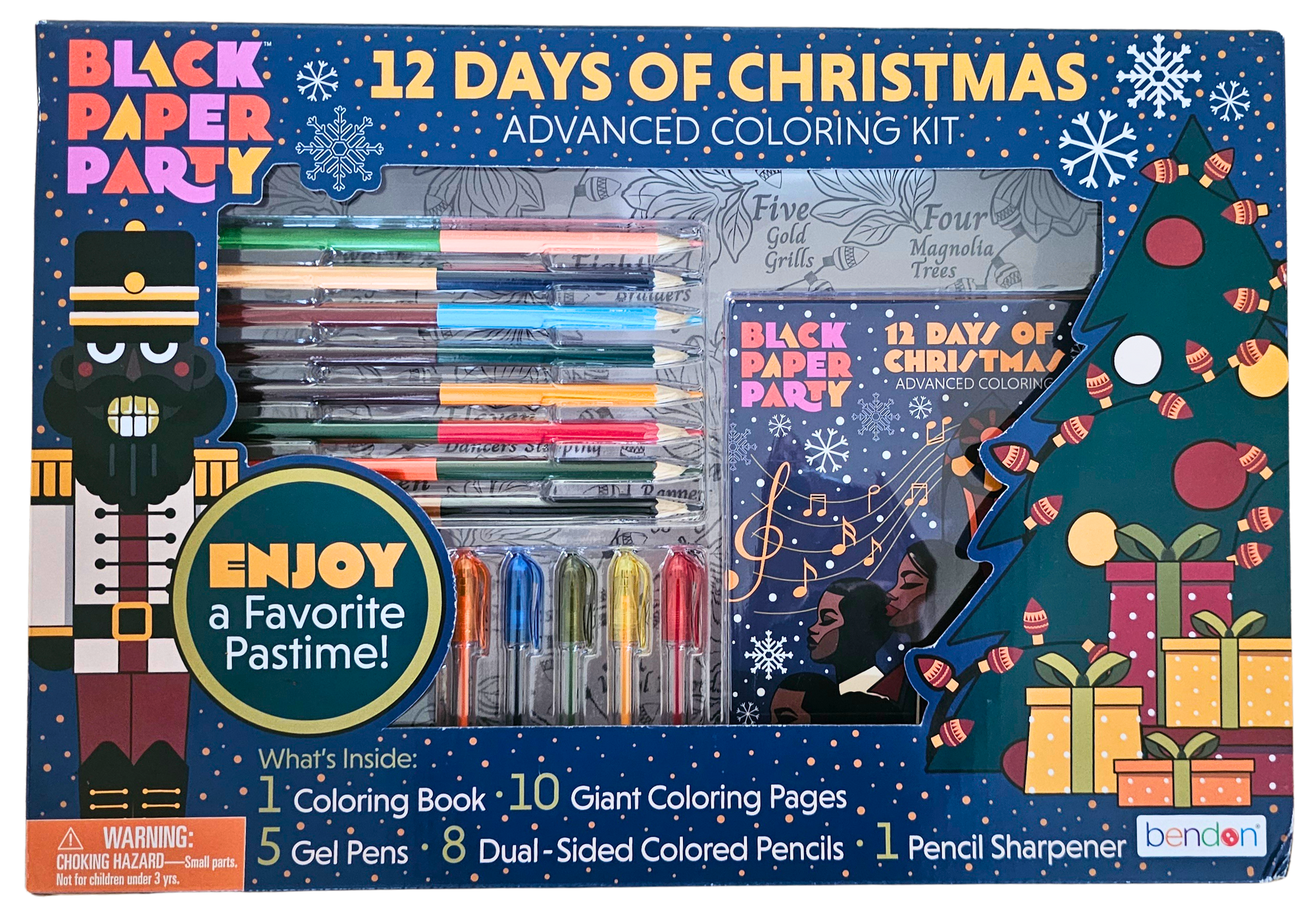 12 Days of Christmas Advanced Coloring Kit packaging with coloring book, pens, and pencils.