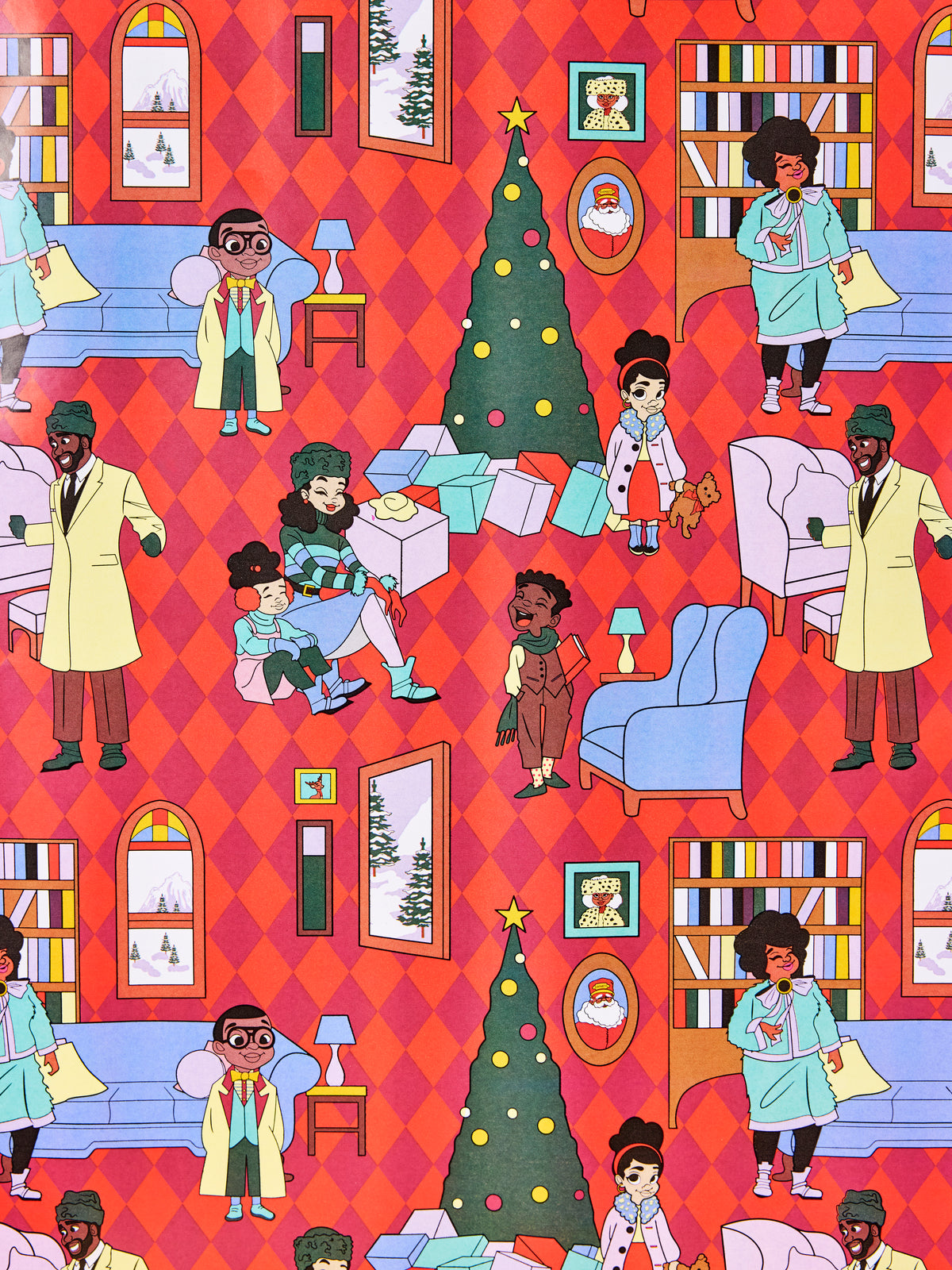 Black Paper Party Sugarplum Ski Lodge gift wrap, holiday lifestyle photo