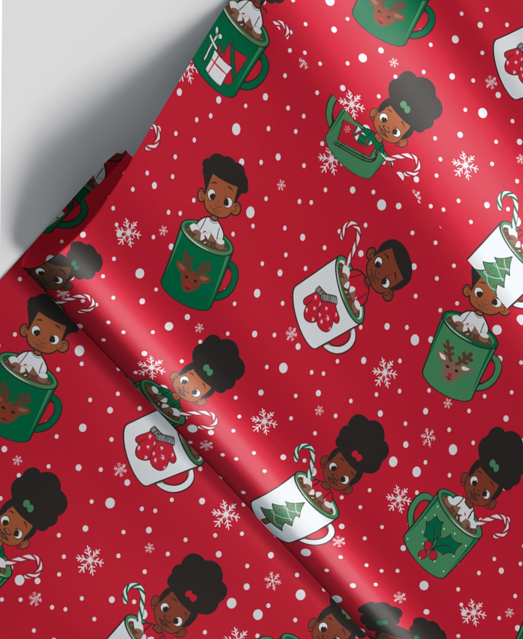 Kids in Mugs Red Foil Gift Wrap