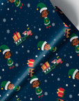 Wrap- Elves in Snow Navy Foil Gift Wrap