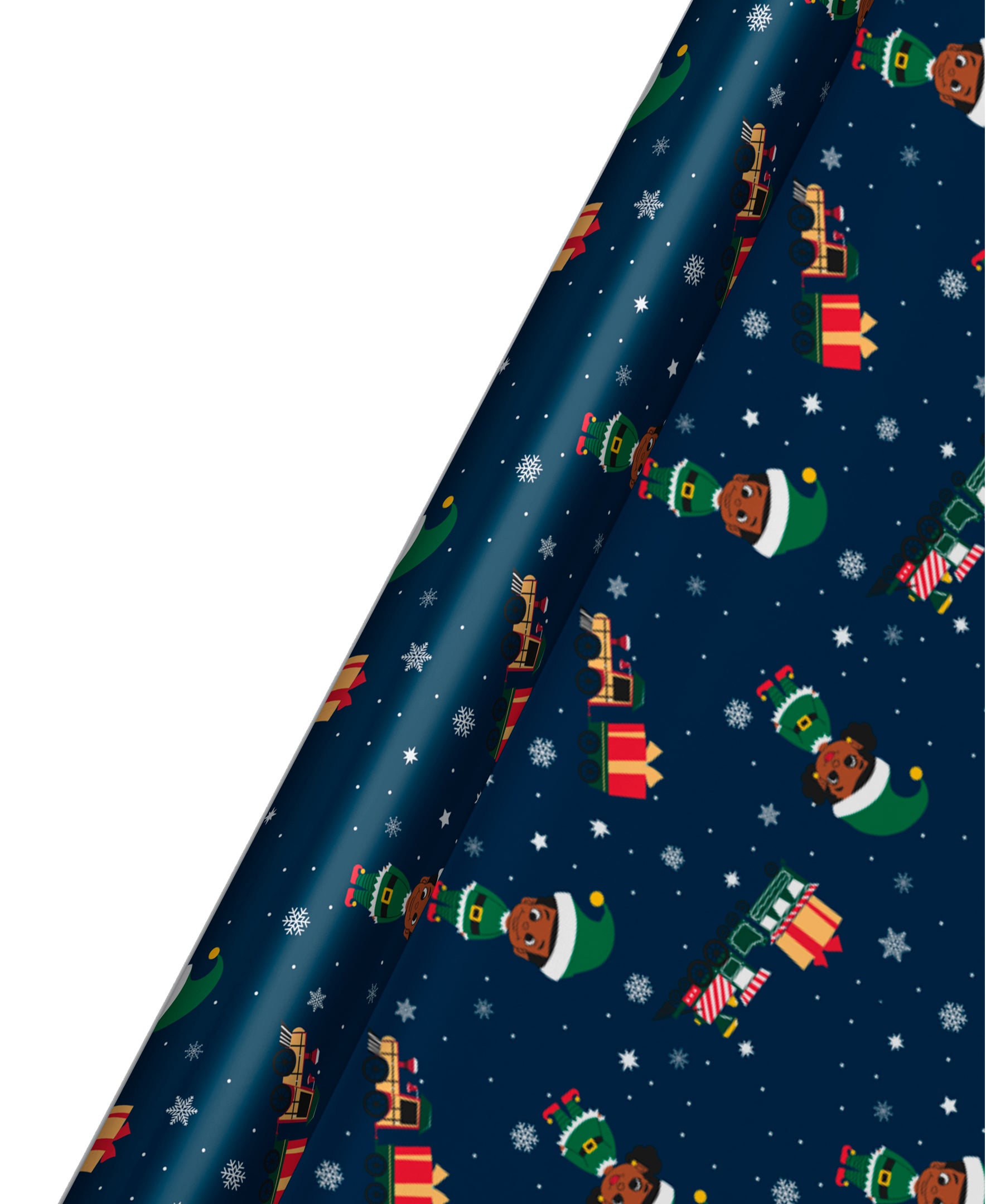 Wrap- Elves in Snow Navy Foil Gift Wrap