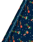 Wrap- Elves in Snow Navy Foil Gift Wrap