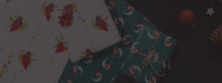 holiday flat lay with black paper party wrapping paper 