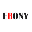 the Ebony logo in black all caps, the "b" is in red. 