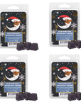 Four packages of Black Paper Party Midnight Snow scented wax melts on a white background