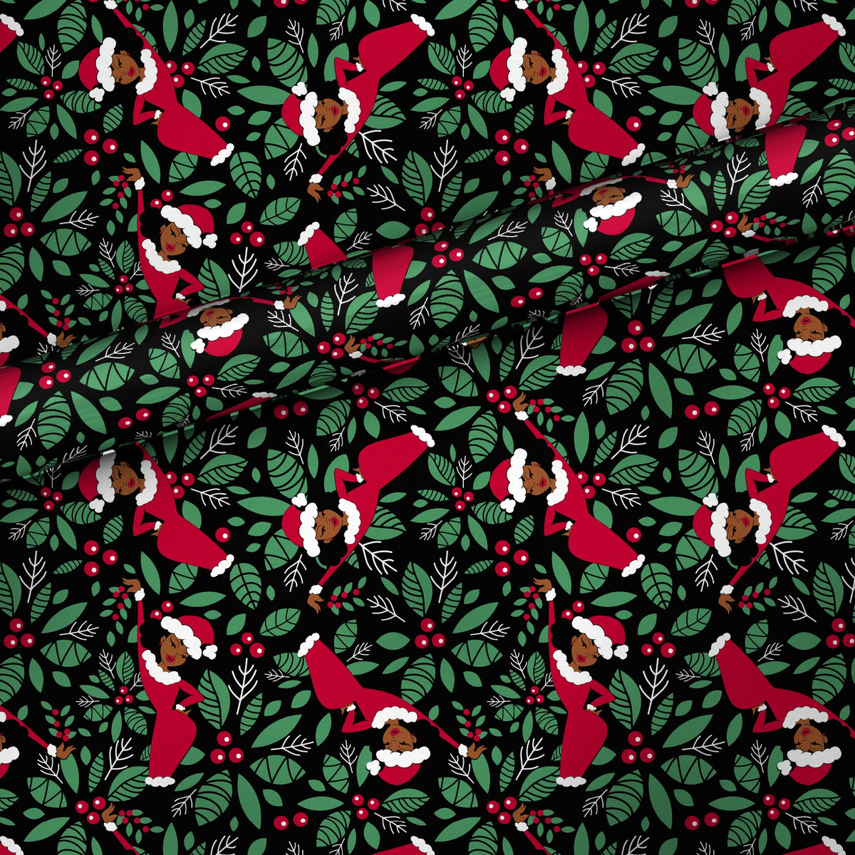 Aunt Holly Mistletoe gift wrap, flat sheet with roll, matte finish
