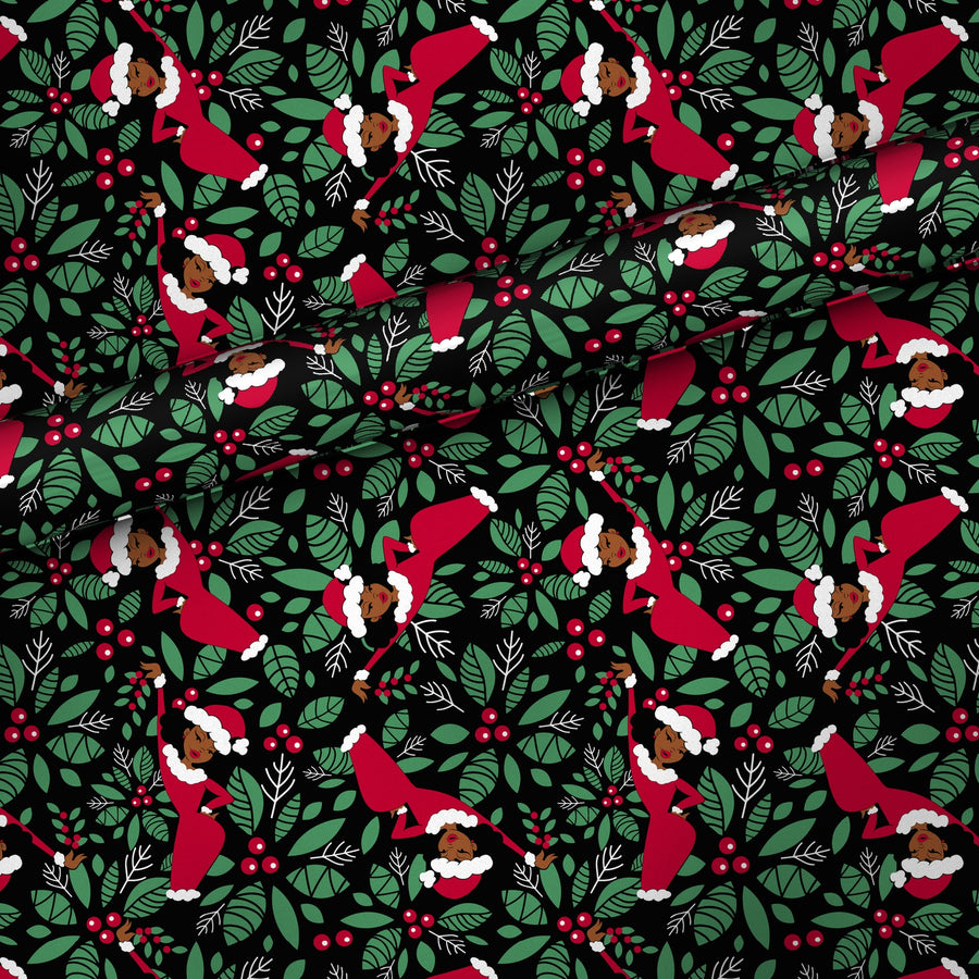 Aunt Holly Mistletoe gift wrap, flat sheet with roll, matte finish