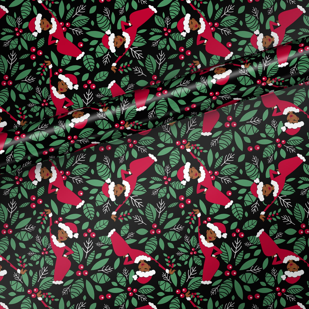Aunt Holly Mistletoe gift wrap, flat sheet with roll, satin finish