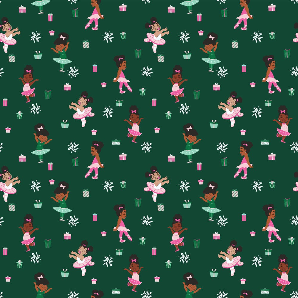Baby Ballerina African American Christmas gift wrap, flat print