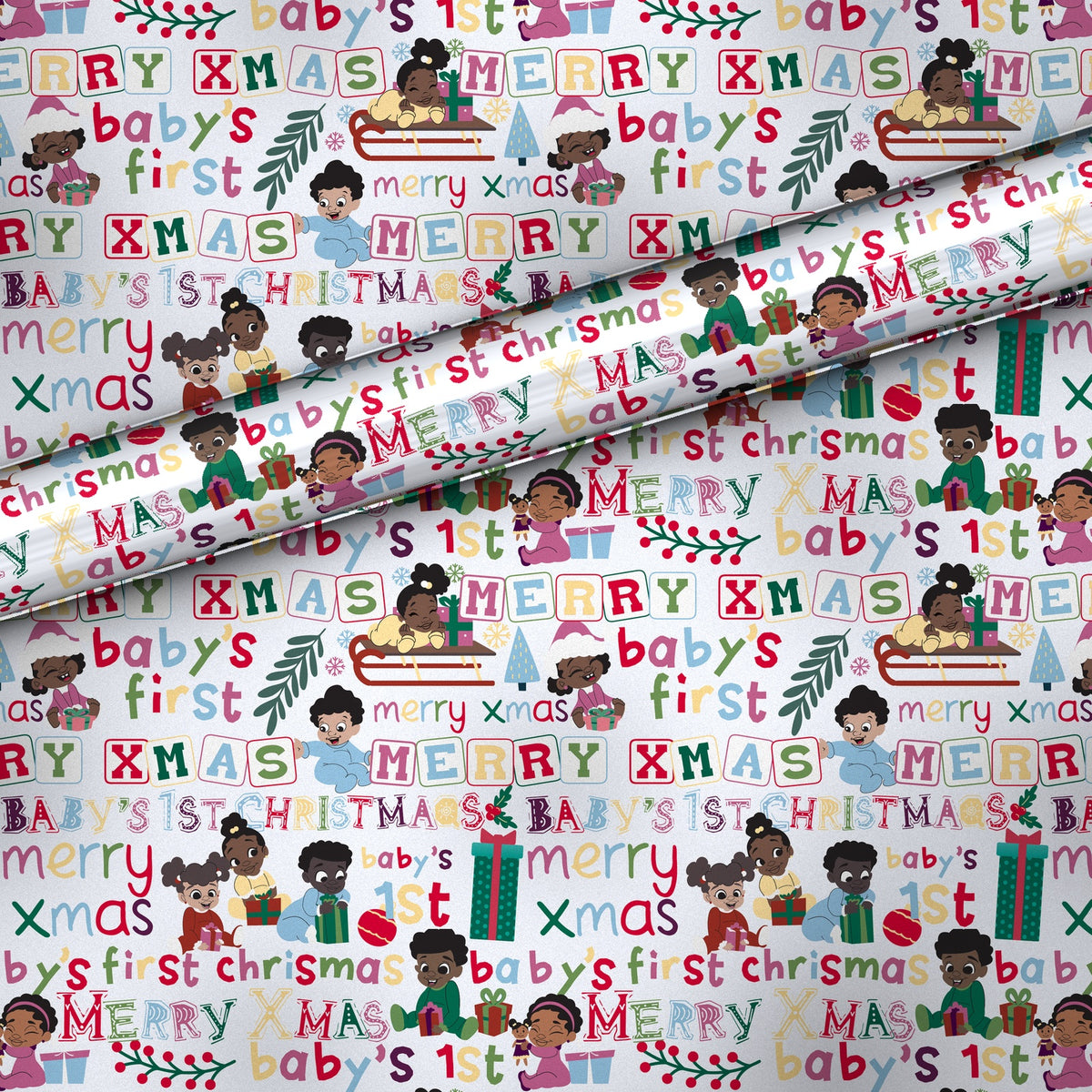 Baby's First Christmas gift wrap, flat sheet with roll, matte finish