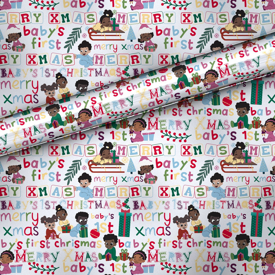 Baby's First Christmas gift wrap, flat sheet with roll, matte finish