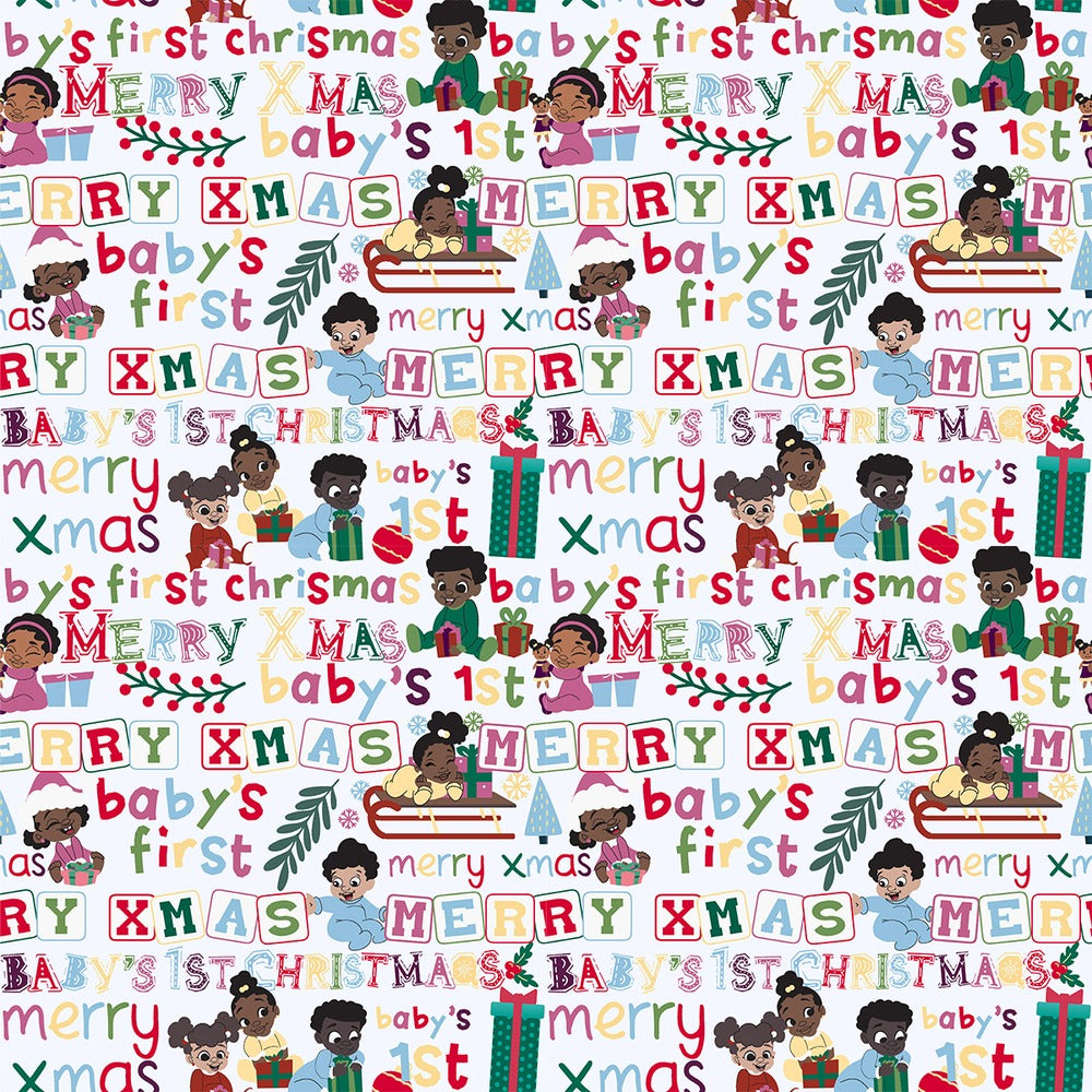 Baby's First Christmas African American baby gift wrap, flat print