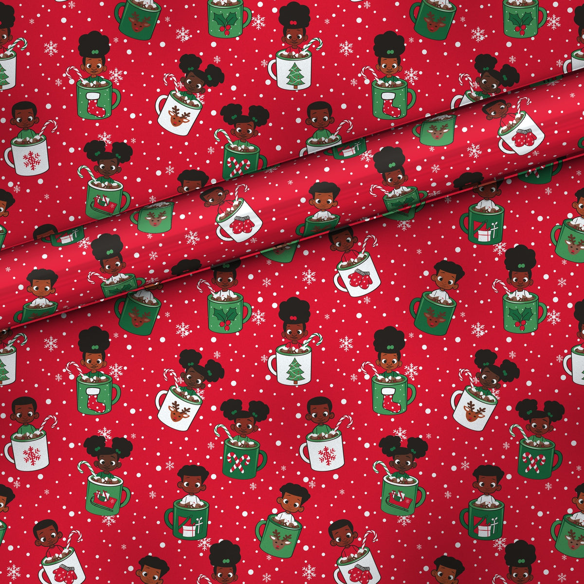 Kids in Mugs gift wrap, flat sheet with roll, matte finish