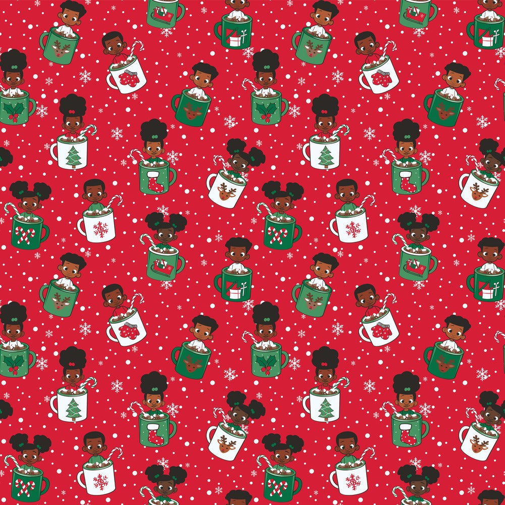 Kids in Mugs African American Christmas gift wrap, flat print