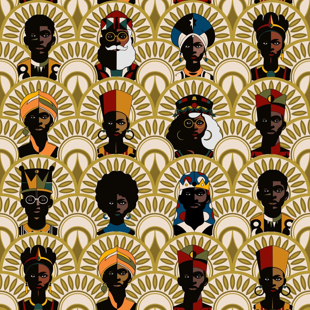 Kings and Queens African American Christmas gift wrap, flat print