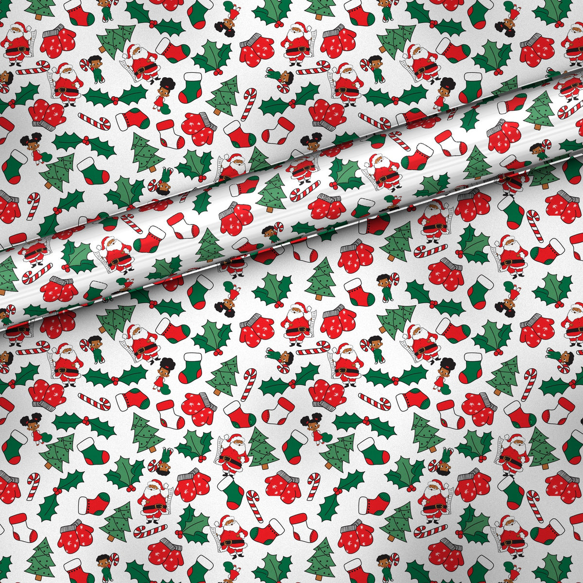 Santa and Kids gift wrap, flat sheet with roll, matte finish