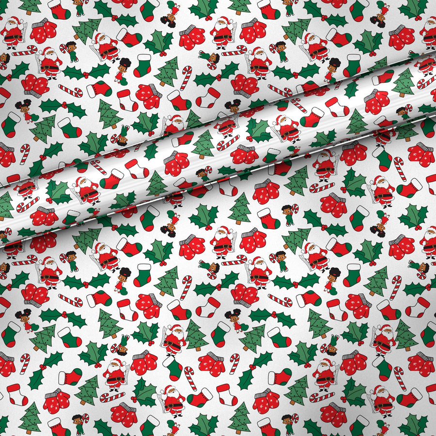 Santa and Kids gift wrap, flat sheet with roll, matte finish