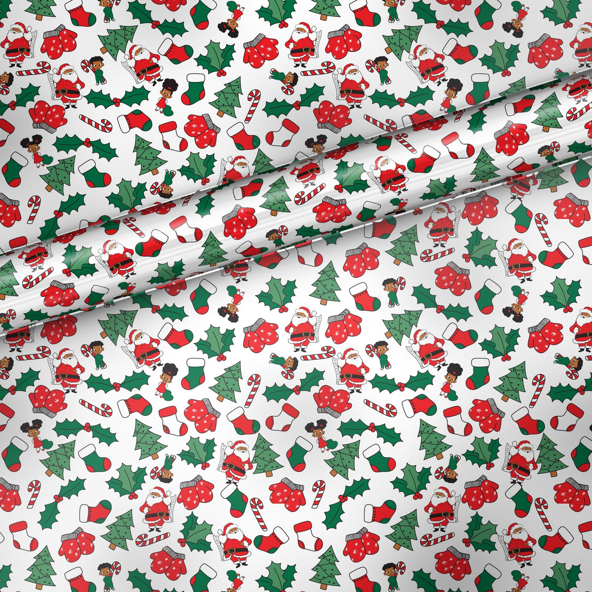 Santa and Kids gift wrap, flat sheet with roll, satin finish