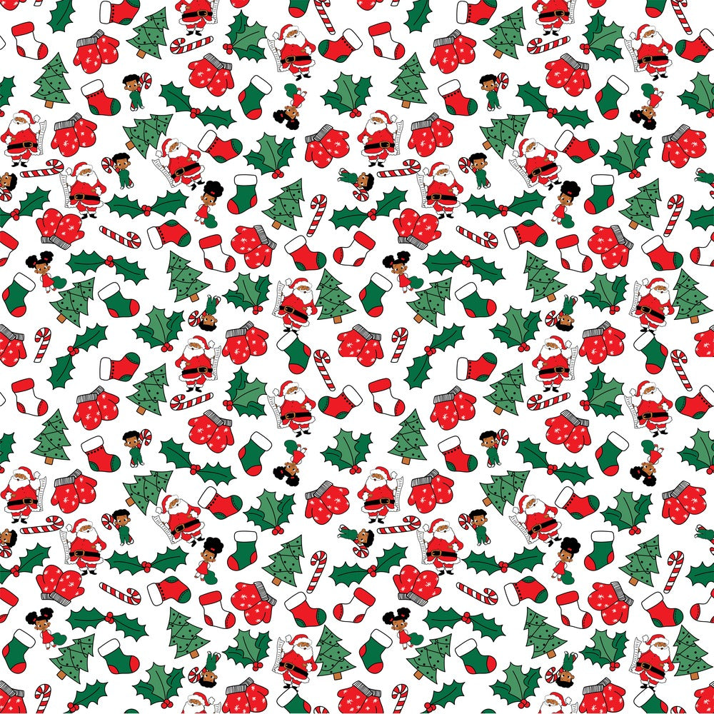 Santa and Kids African American Christmas gift wrap, flat print