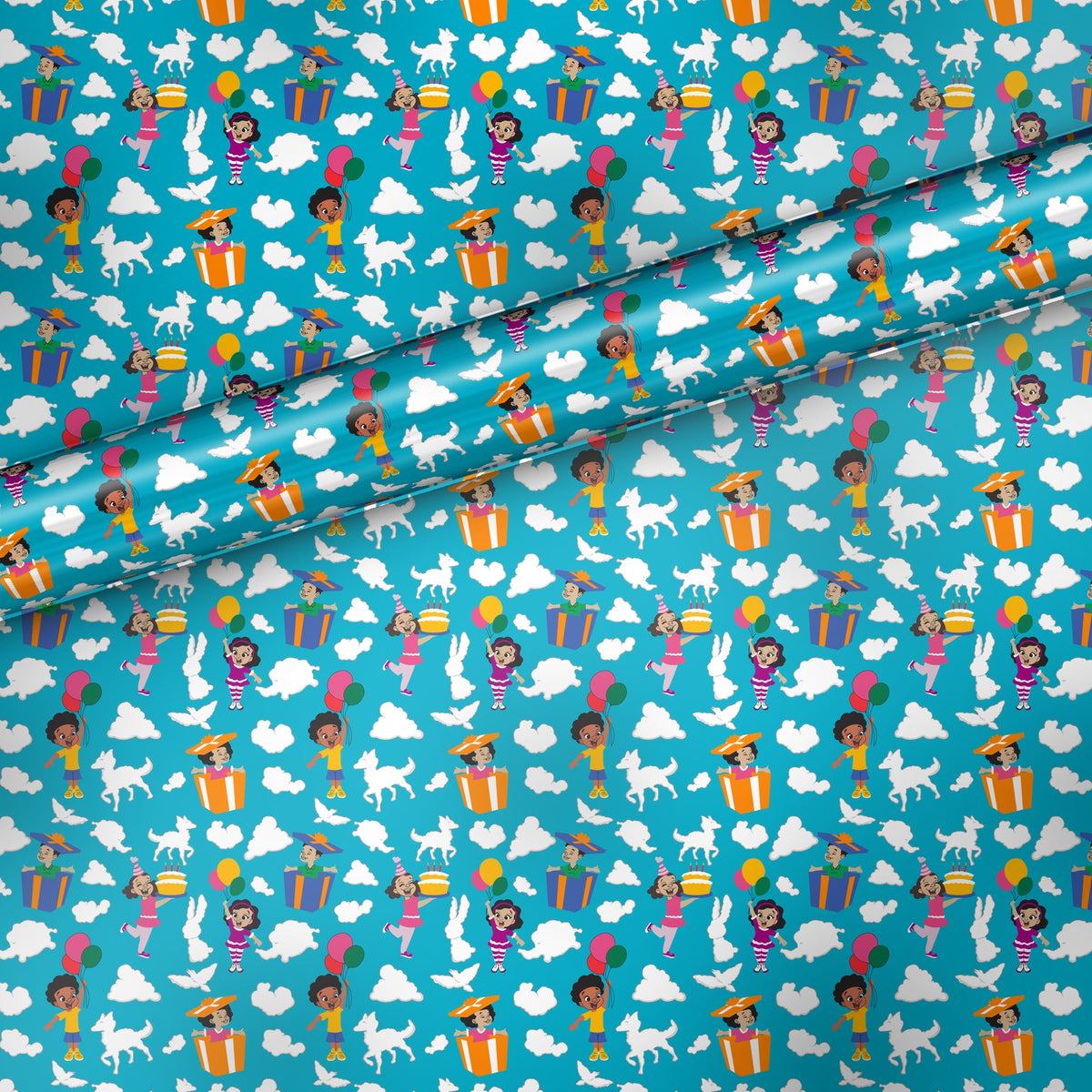Cloud Celebration gift wrap, flat sheet with roll, satin finish