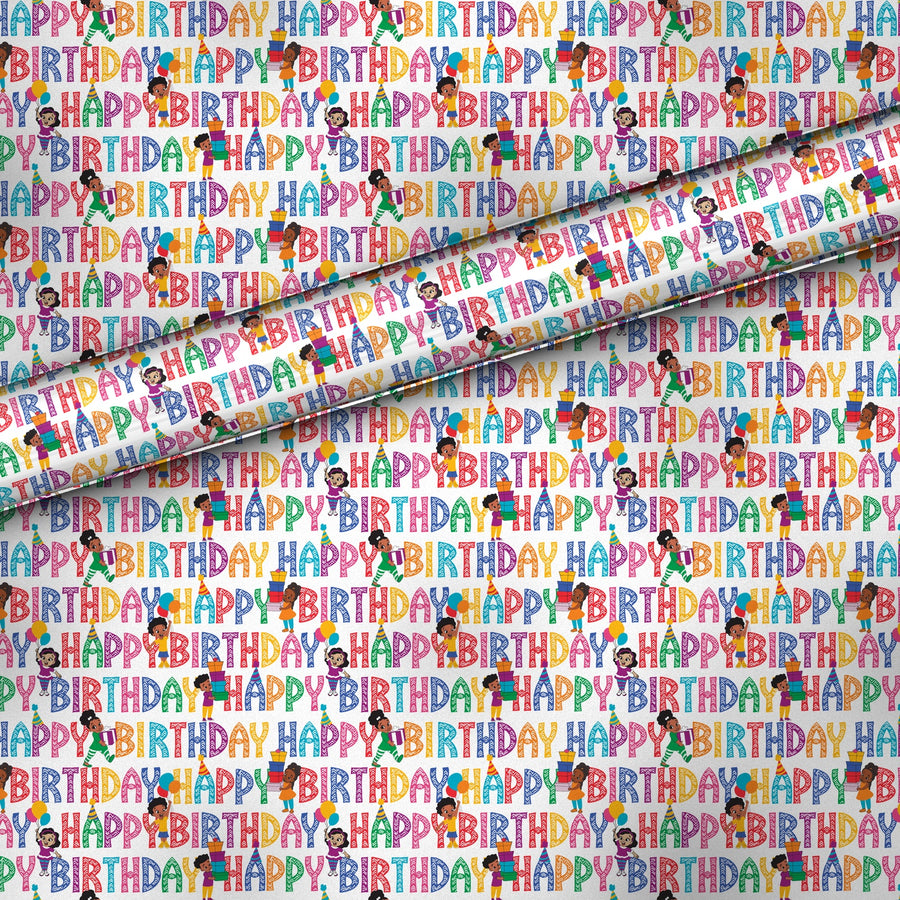 Happy Birthday Letters gift wrap, flat sheet with roll, matte finish