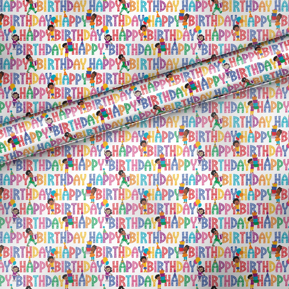 Happy Birthday Letters gift wrap, flat sheet with roll, satin finish