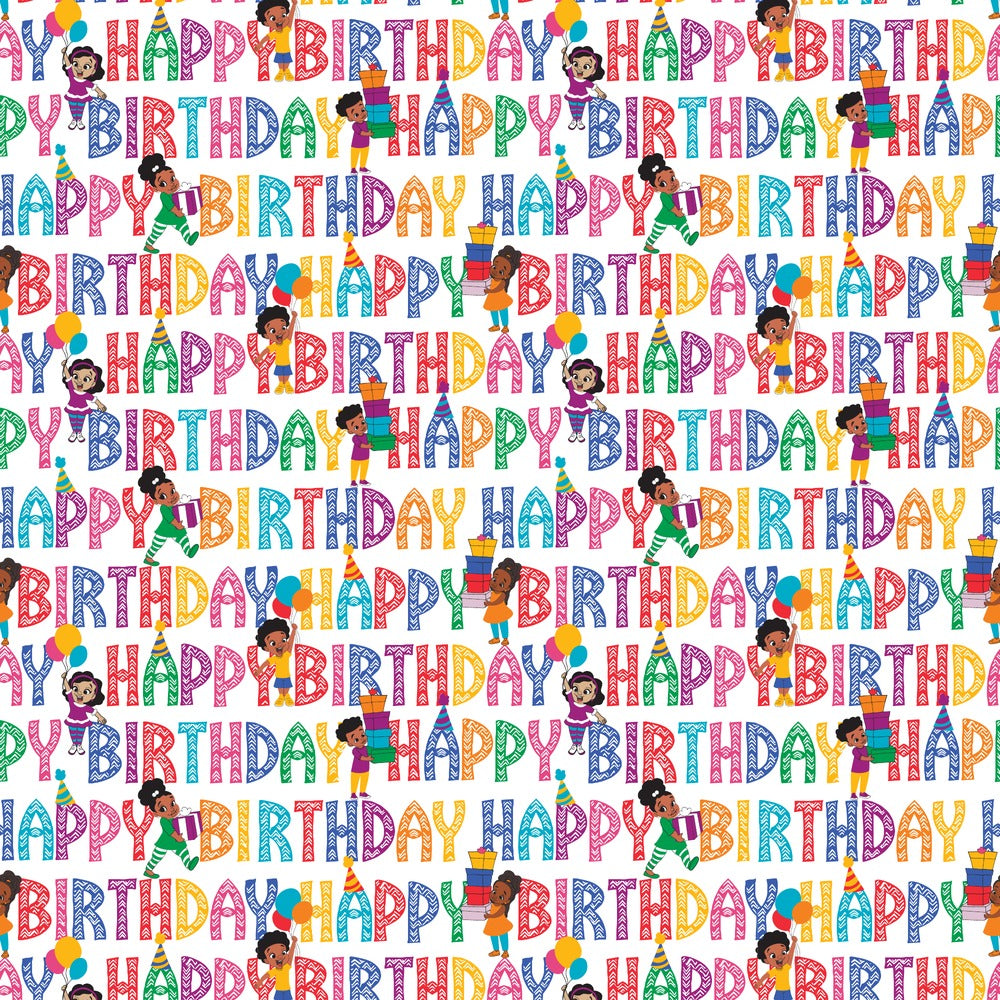 Happy Birthday Letters African American kids gift wrap, flat print