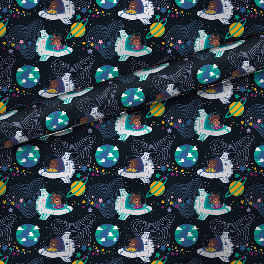 Kids in Spaceships gift wrap, flat sheet with roll, matte finish