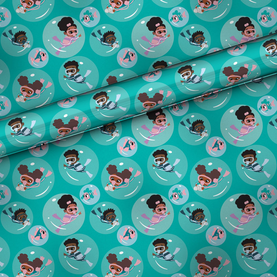 Scuba Explorers gift wrap, flat sheet with roll, matte finish