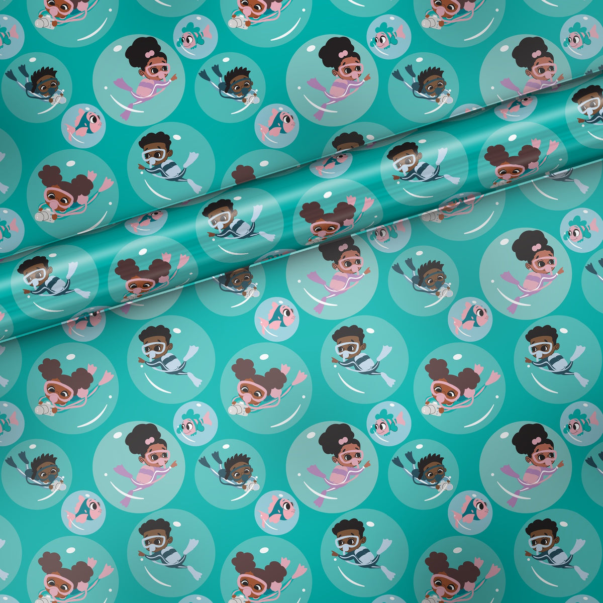 Scuba Explorers gift wrap, flat sheet with roll, satin finish