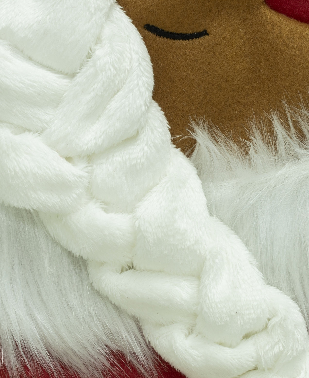 White braided hair detail on the Nana Klaus Letters to Santa holiday stocking.