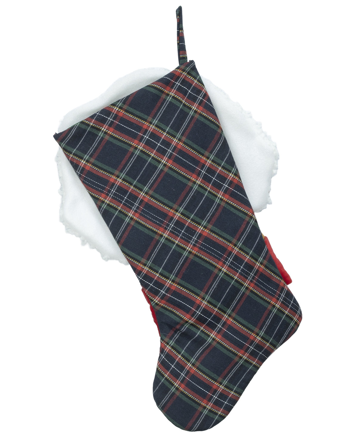 Plaid back of the Nana Klaus Noire Noel holiday stocking by Black Paper Party.