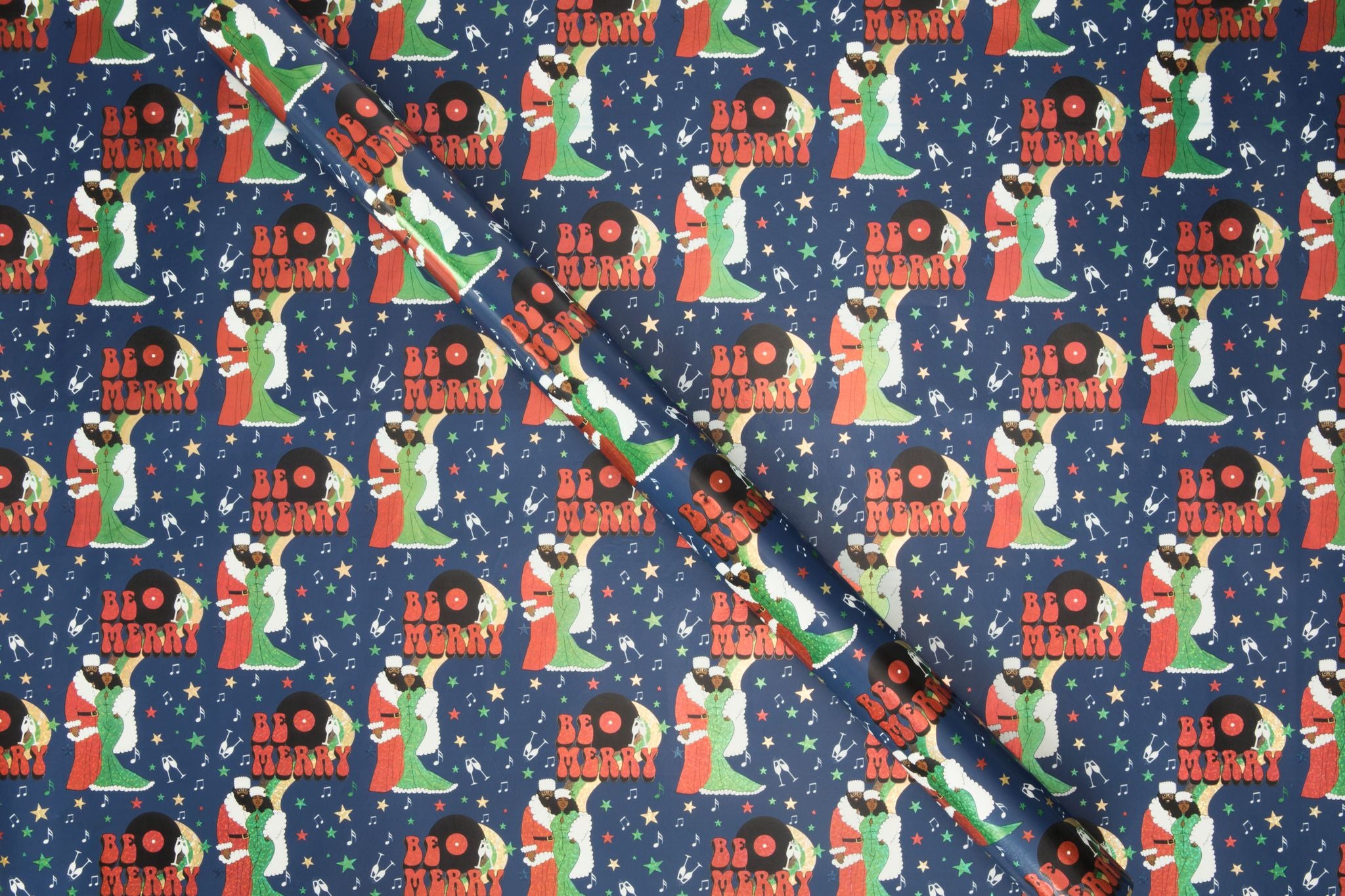 African Santa Wrapping Paper, 4 Rolls Premium Paper Cartoons Gift