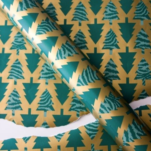 Wrap 1 Roll Graphic Trees w/ Metallic Gold Ink Gift Wrap