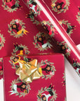 Metallic Ink Gift Wrap Aunt Holly Wreaths