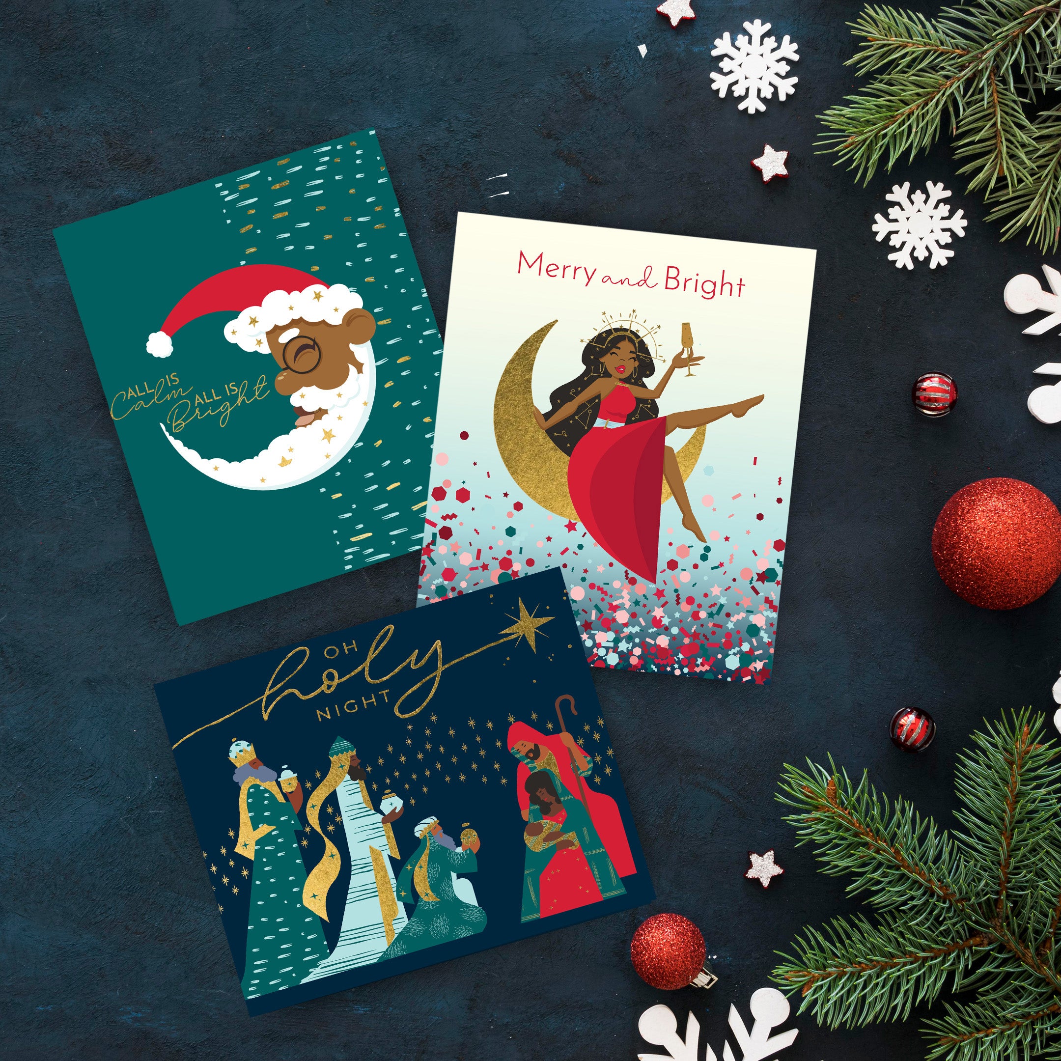 5 Pack Celestial Holiday Cards – Black Paper Party