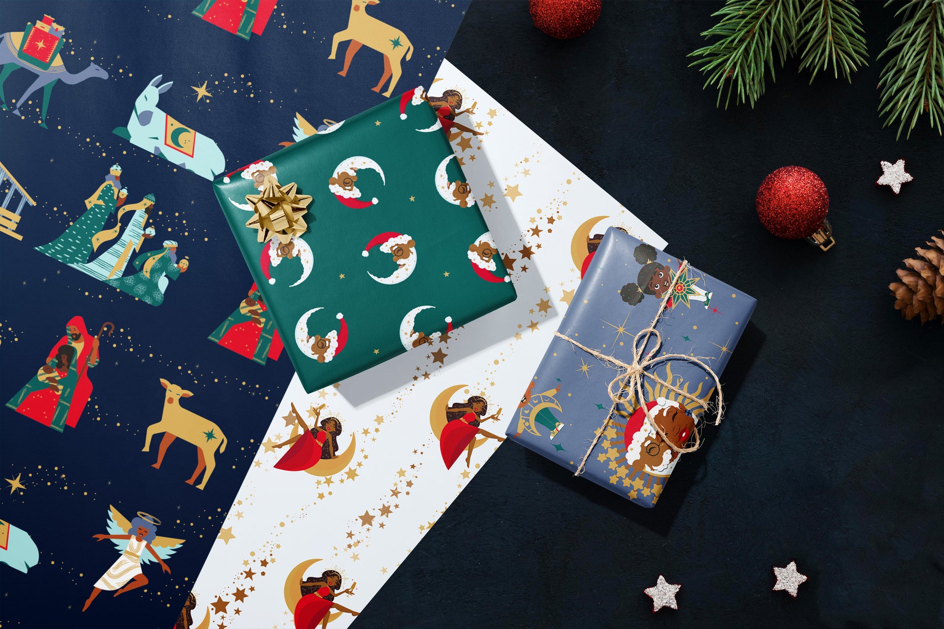 Wrap- 4 Pack Metallic Holiday Gift Wrap Set – Black Paper Party