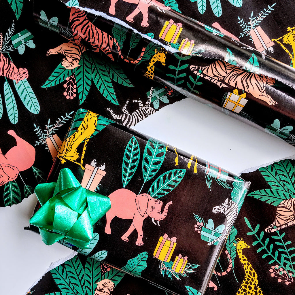 1 Roll Jungle Print Gift Wrap Black Paper Party